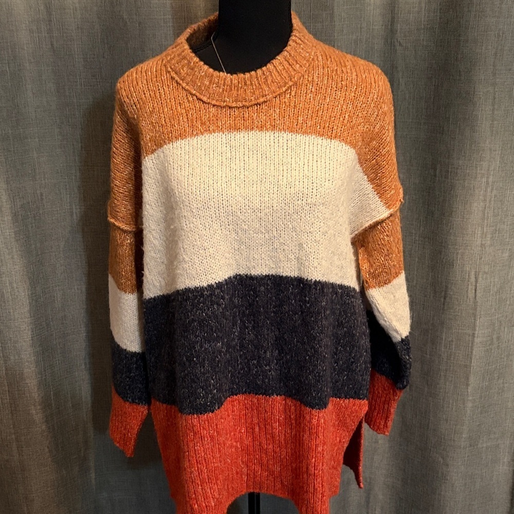 Madewell Colorblock Crewneck Sweater in Rust, Cream & Navy